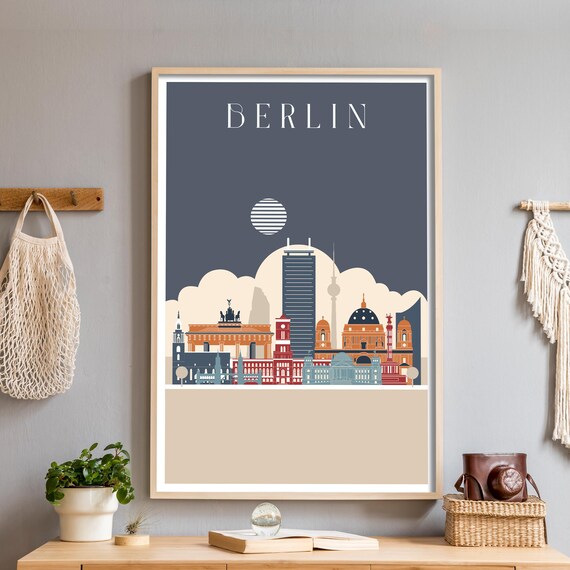 Berlin Germany Skyline Poster in Navy with Iconic Landmarks Art