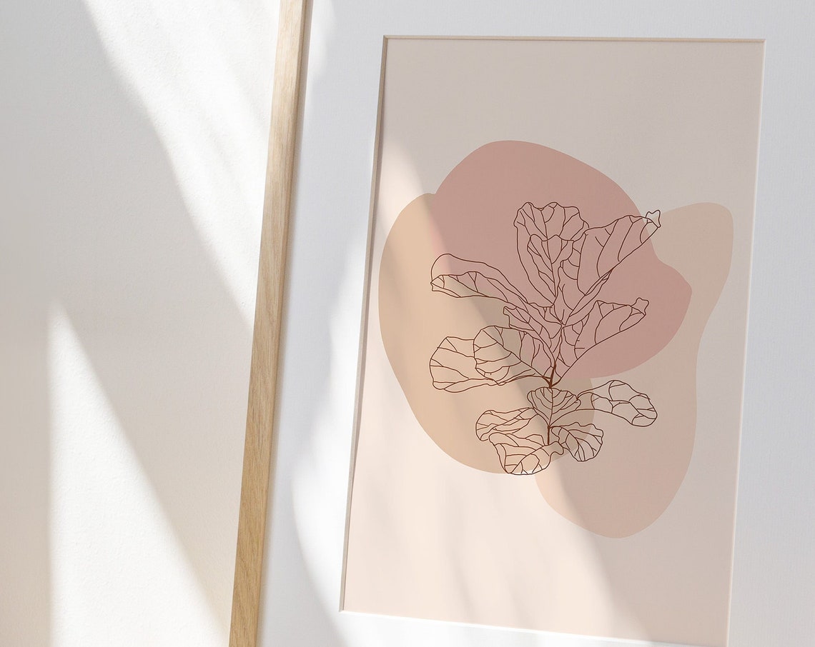 Fiddle Leaf Fig Line Art Over Blush Organic Botanical Poster - Image 3