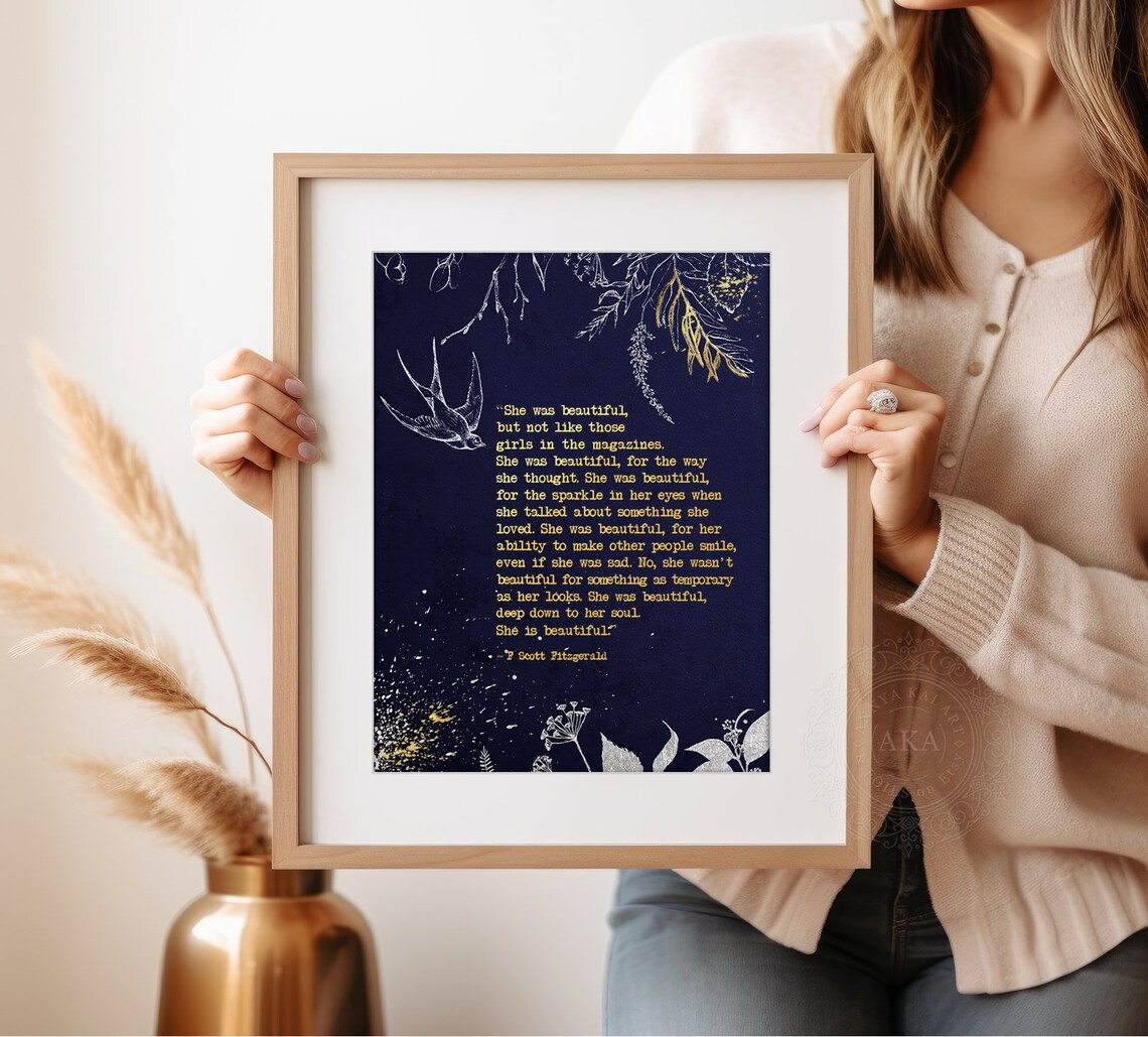 She Was Beautiful Quote Art Print, F. Scott Fitzgerald - Image 5