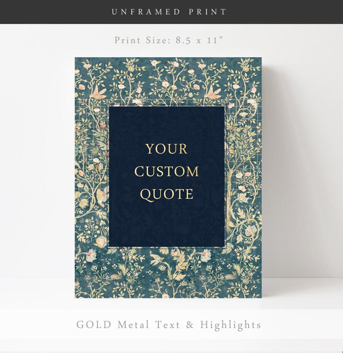 William Morris Floral Custom Text Wall Art Print - Image 3