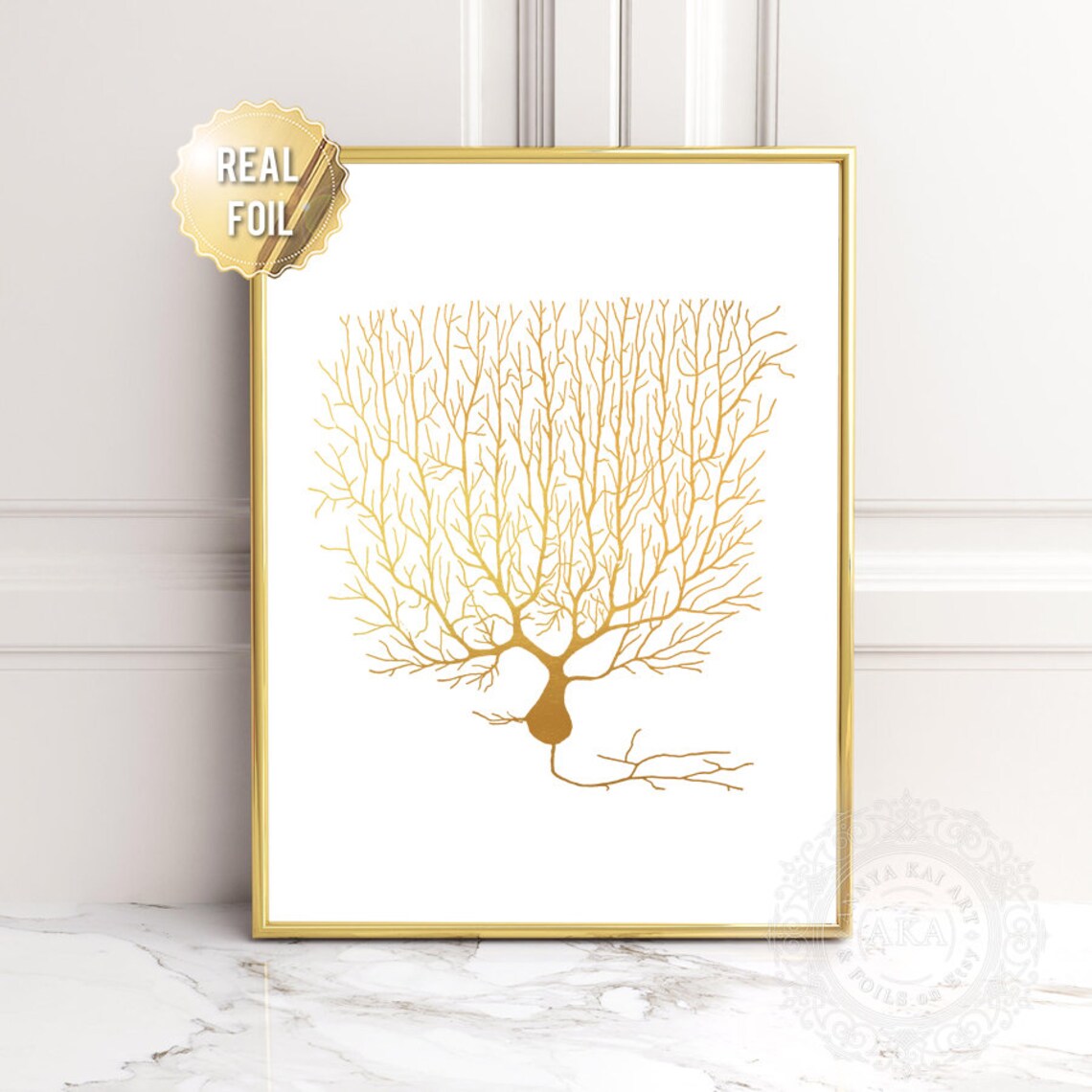 Purkinje Cell Gold Foil Neuroscience Art Print