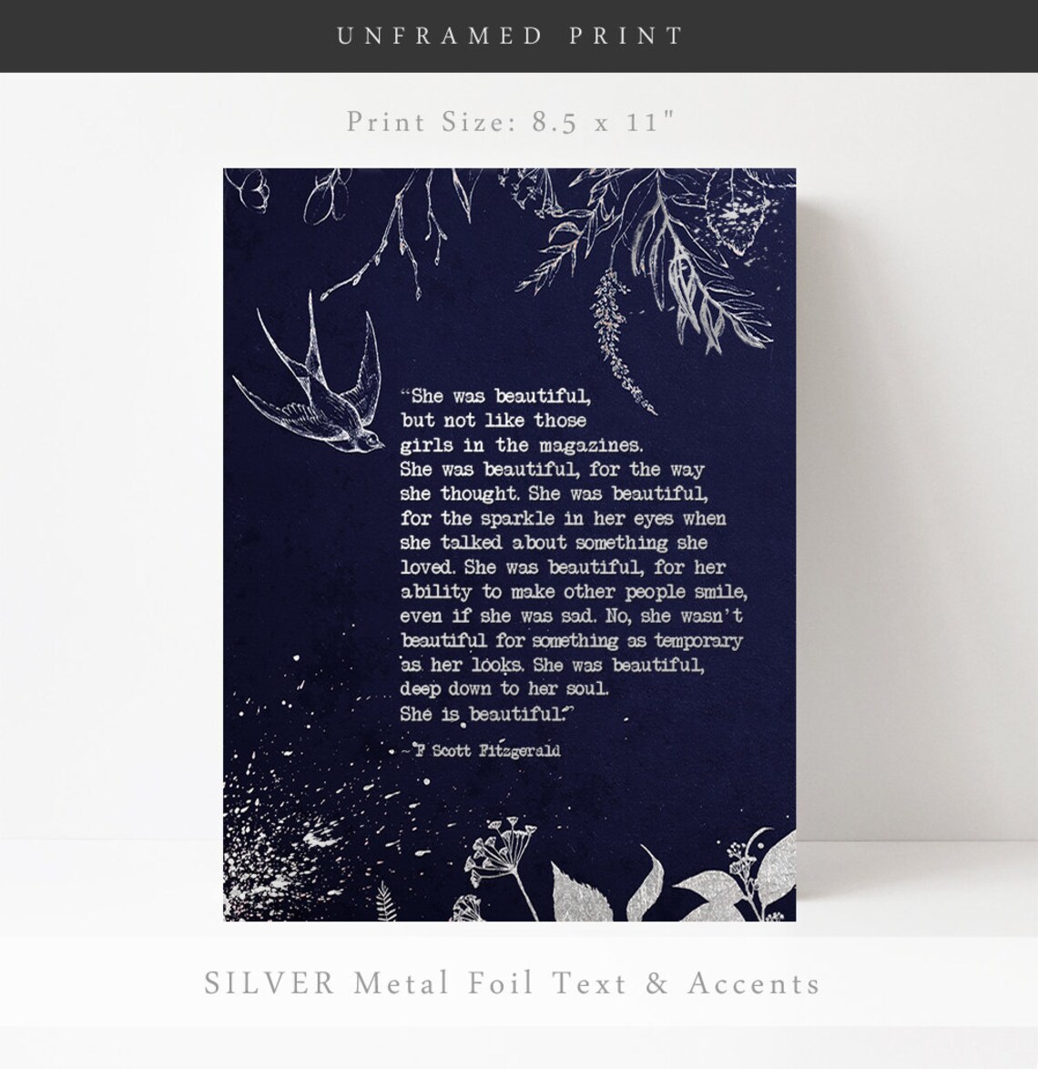 She Was Beautiful Quote Art Print, F. Scott Fitzgerald - Image 2