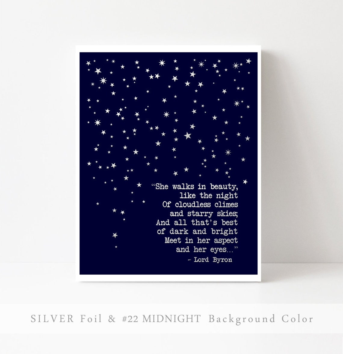 She Walks In Beauty Lord Byron Poem Gold Foil Starry Night Wall Poster - Image 2