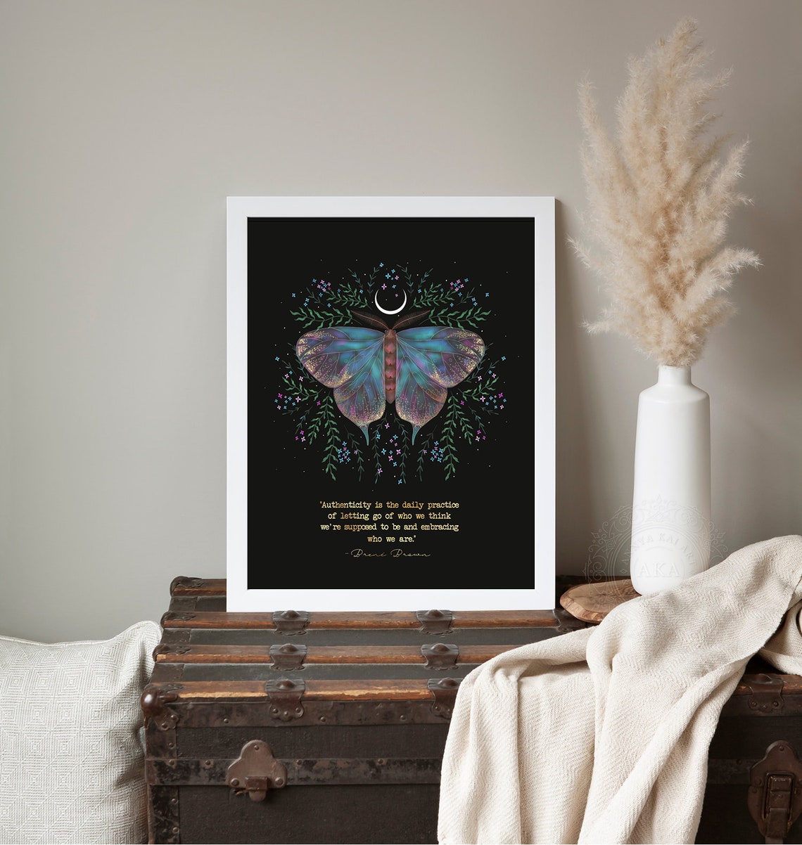Authenticity Brene Brown Quote Iridescent Moth Moonlight Wall Art - Image 4