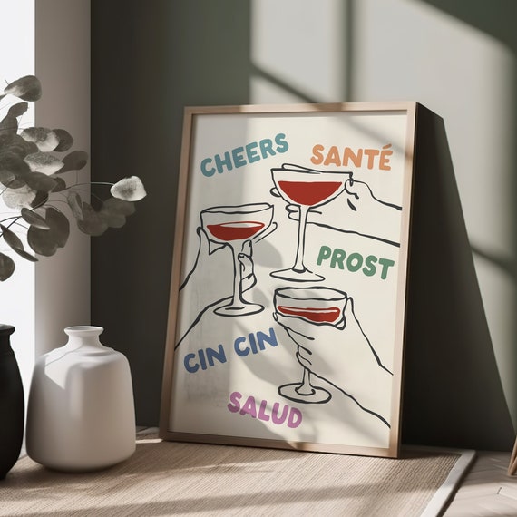 Cheers Languages Retro Art Poster for Kitchen Decor
