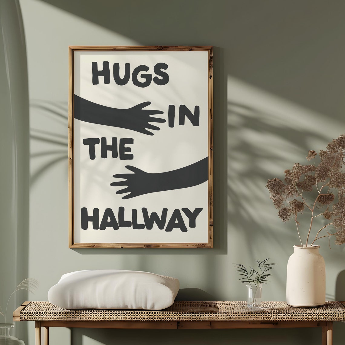 Hugs In The Hallway Bold Black And White Typography Quote Poster