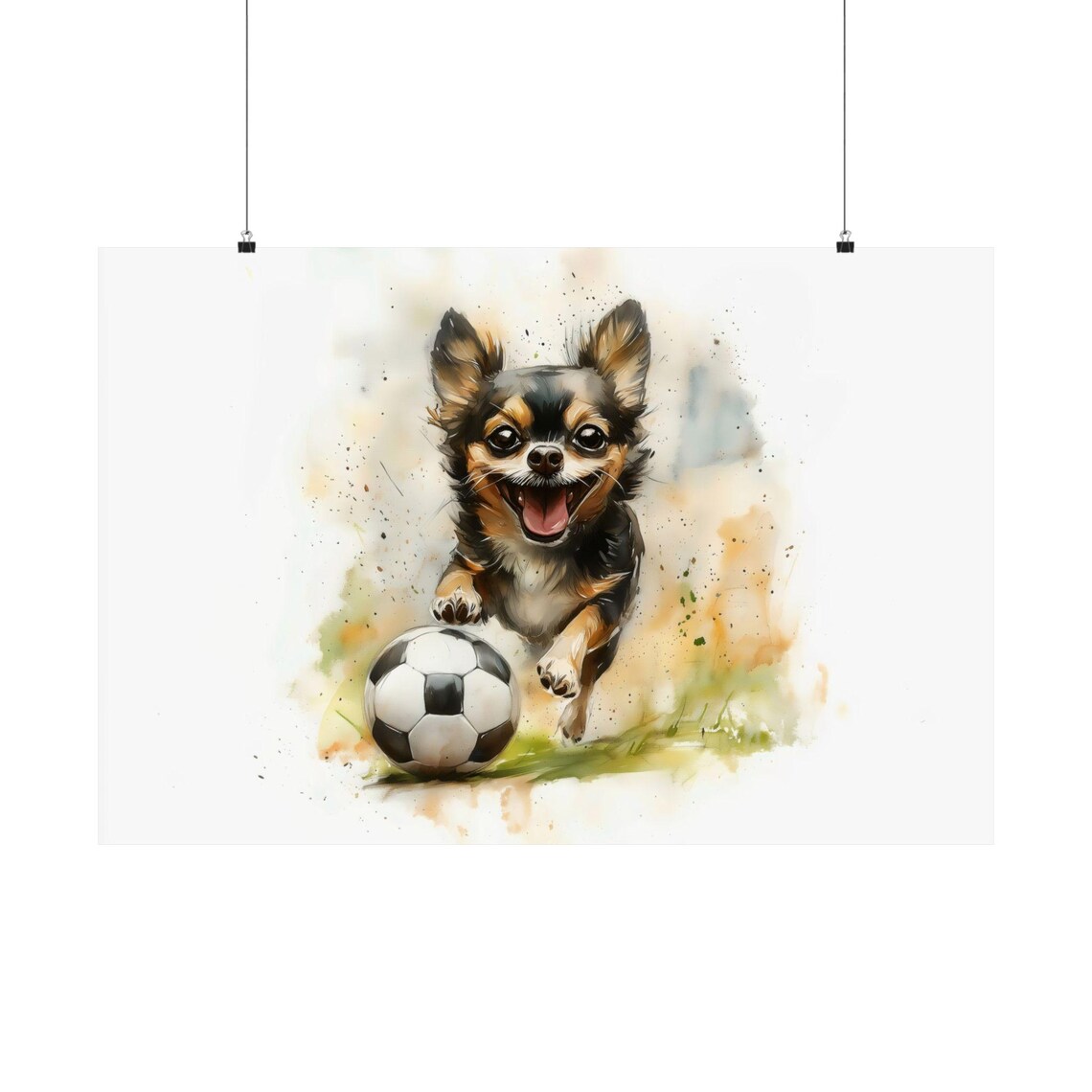 Playful Chihuahua Soccer Kick Bright Watercolor Small Dog Poster - Image 3