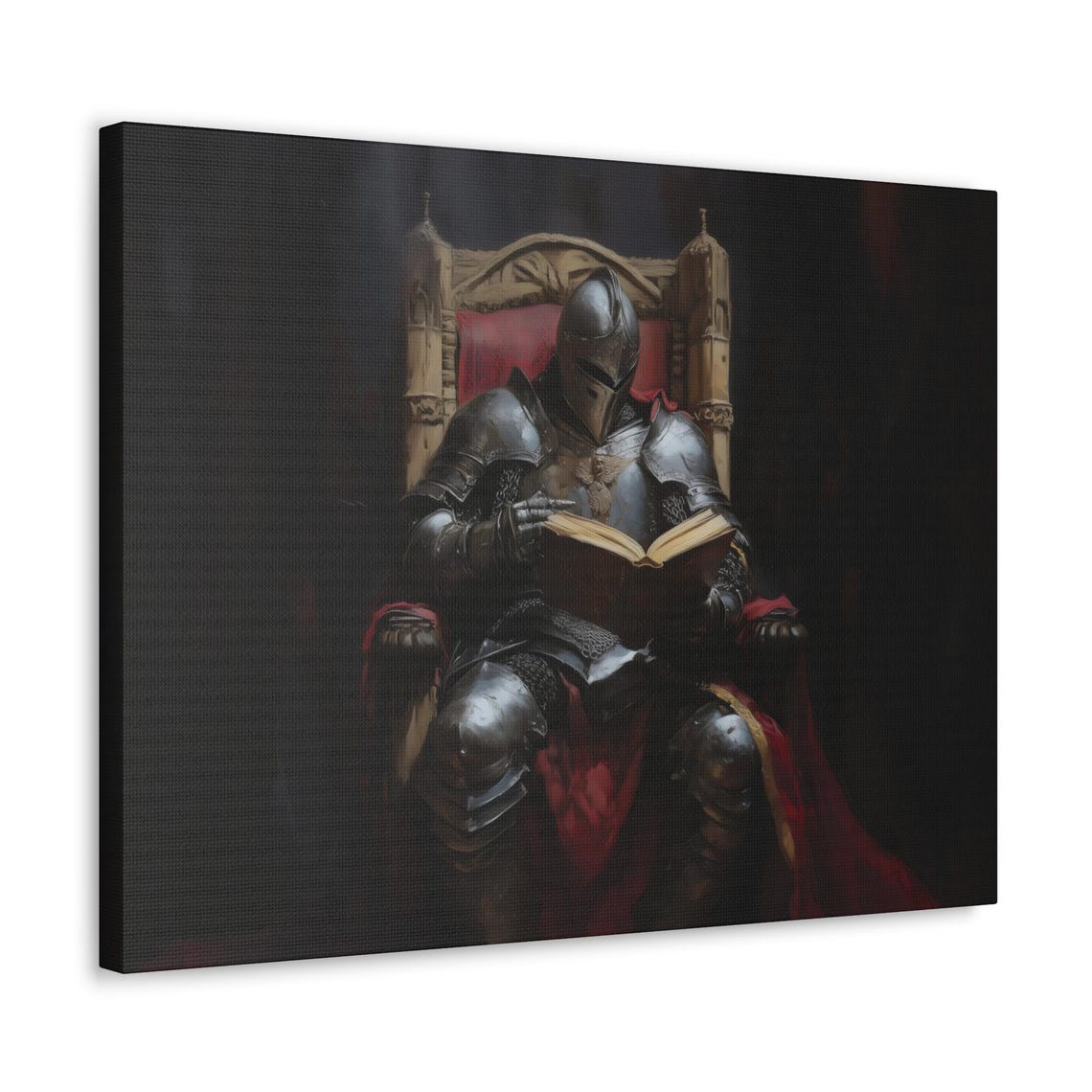 Medieval Knight Reading By Booklight On A Gothic Throne Poster - Image 3