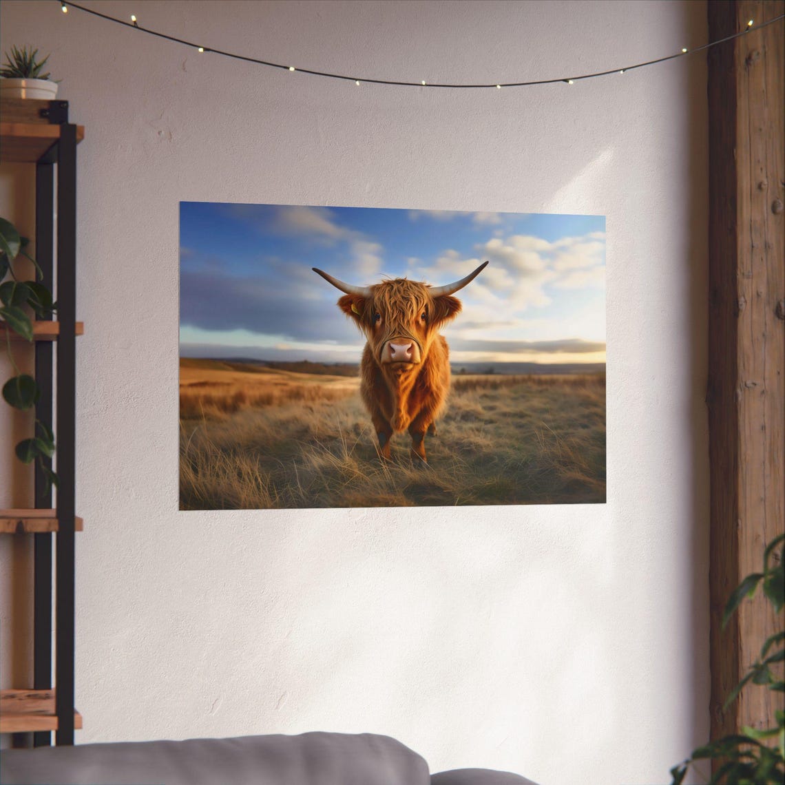 Highland Cow Golden Field Sunrise Cute Shaggy Longhorn Cattle Poster - Image 2