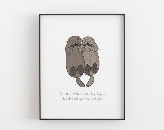 Otter Holding Hands Funny Animal Poster Print