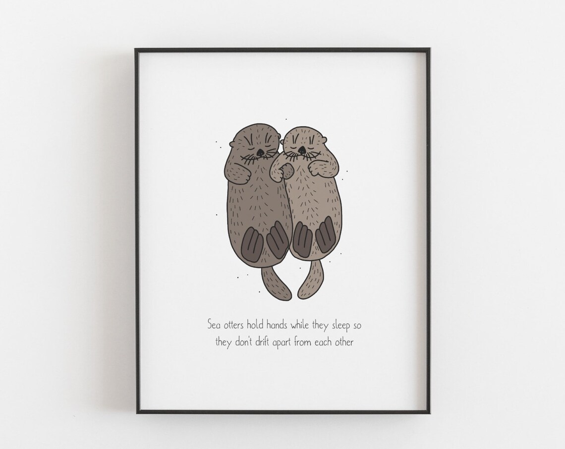 Otter Holding Hands Funny Animal Poster Print