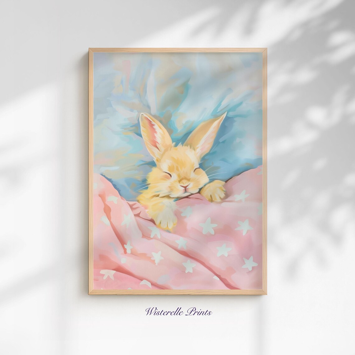 Sleeping Bunny Nursery Art Print, Pastel Garden