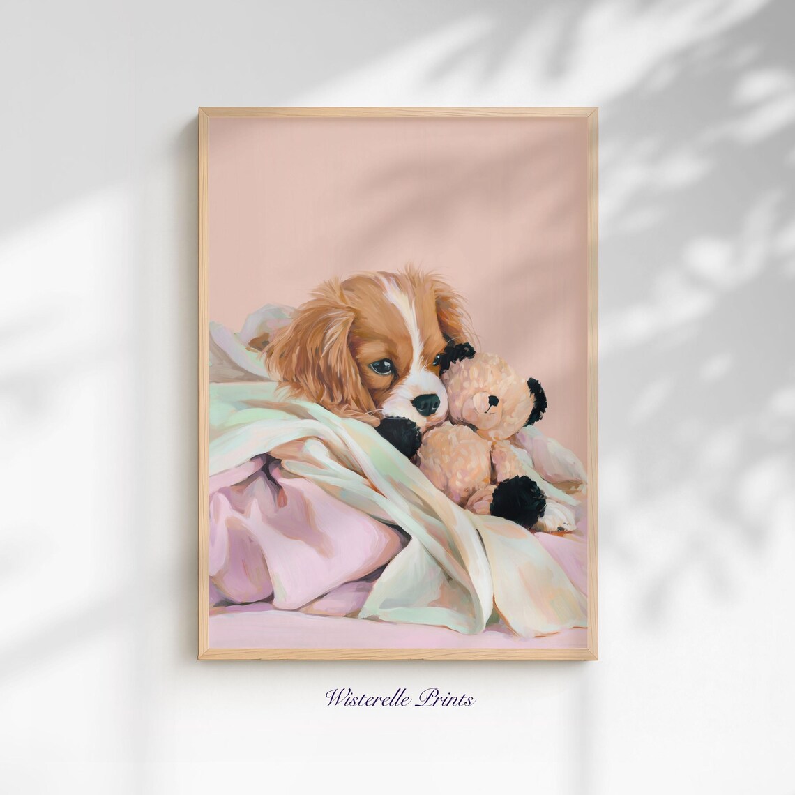 Cavalier King Charles Puppy Teddy Bear Pink Sweet Nursery Poster
