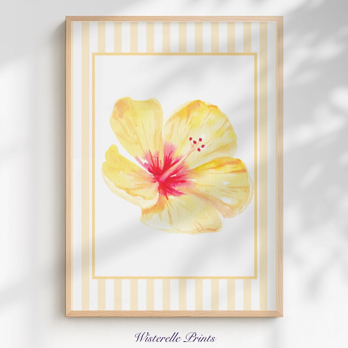 Yellow Hibiscus Watercolor Tropical Flower Coastal Decor Poster