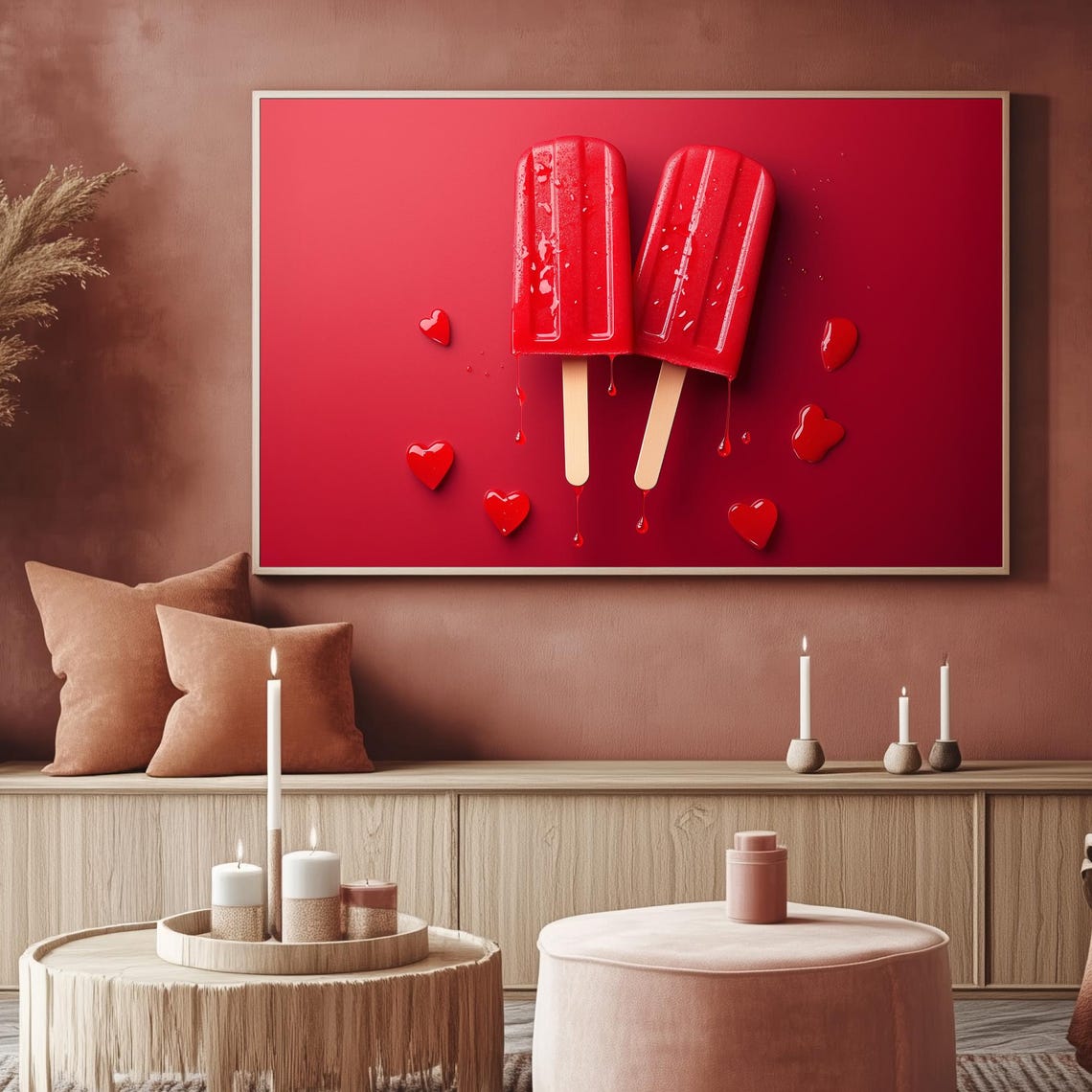 Red Heart Popsicles Flat Lay Valentines Day Dessert Art TV Poster - Image 2