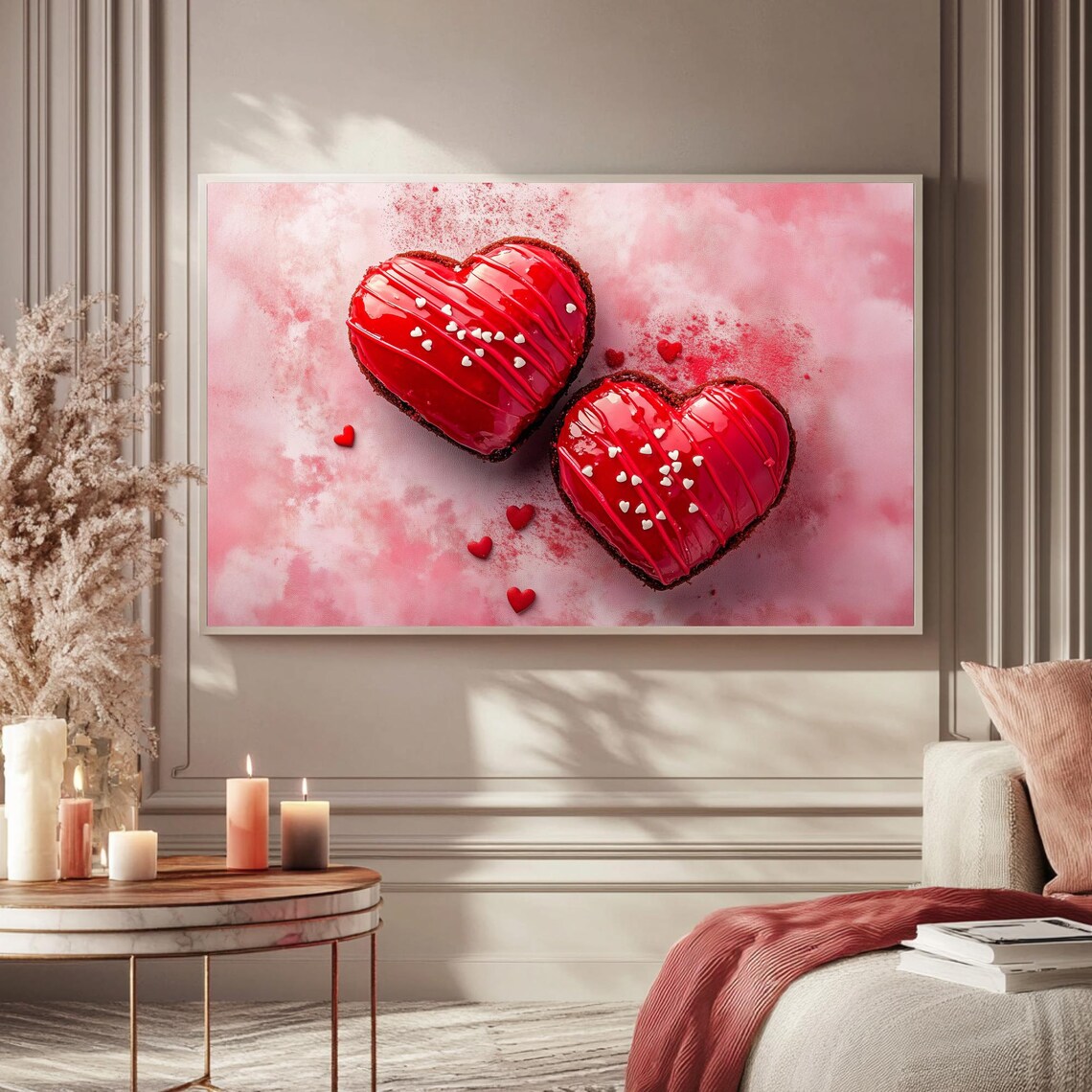 Glazed Red Heart Pastries Valentines Day Dessert Art Frame TV Poster - Image 5