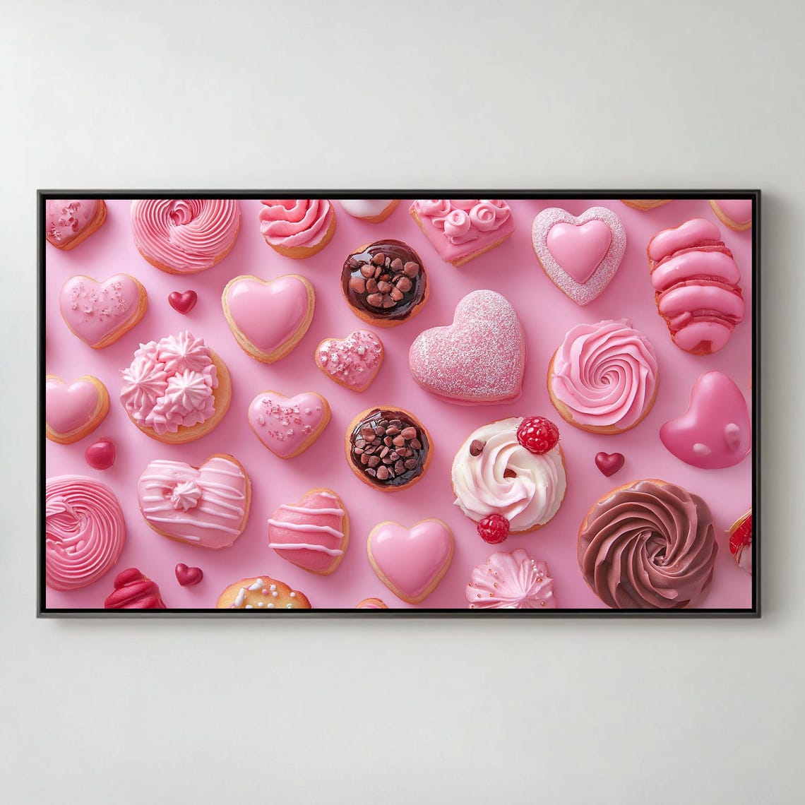 Pink Heart Pastries Valentines Day Pattern Cookies Art TV Poster