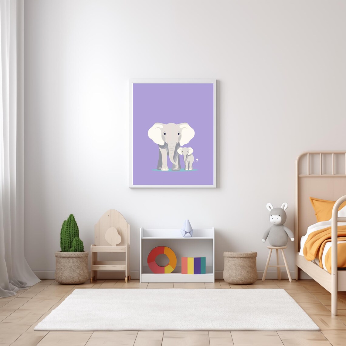 Mommy And Baby Elephant Standing Lavender Nursery Wall Art Poster - Image 5
