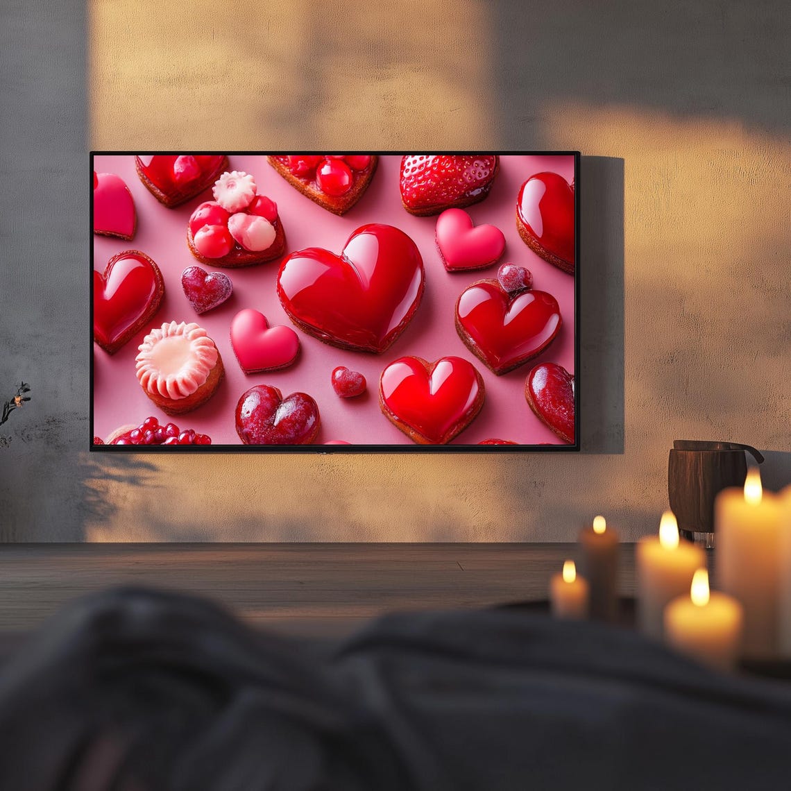 Red Heart Cookies Pattern Valentines Day Dessert Art Frame TV Poster - Image 3