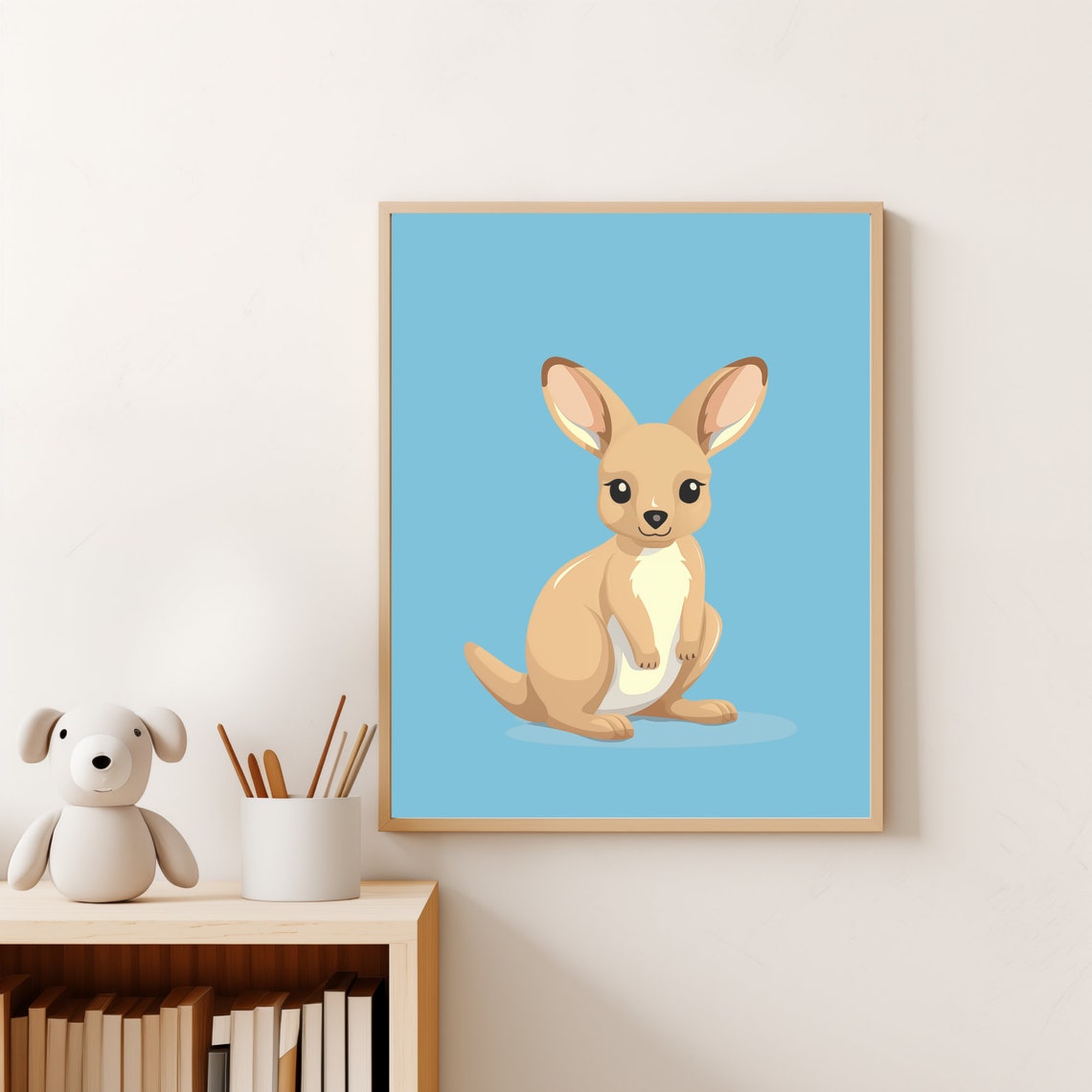 Cute Baby Kangaroo Cartoon Blue Nursery Kids Room Decor Wall Poster - Image 4