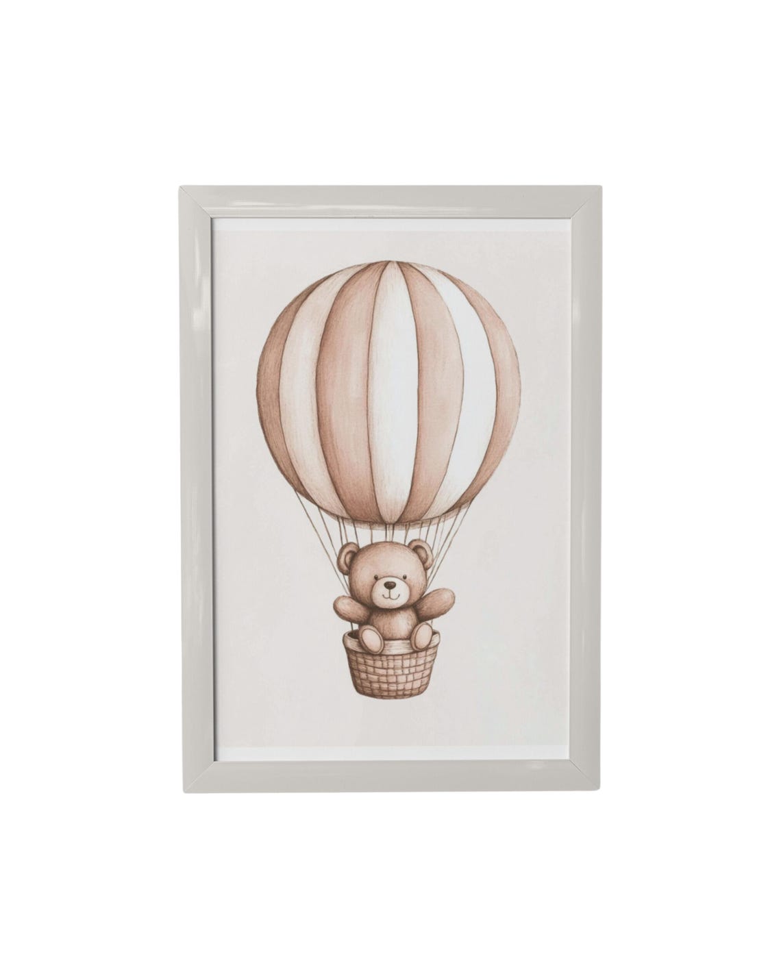 Teddy Bear in Neutral Hot Air Balloon Watercolor Nursery Print