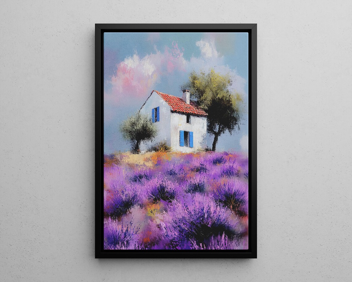 White Farmhouse And Lavender Field Dreamy Provence Oil Poster