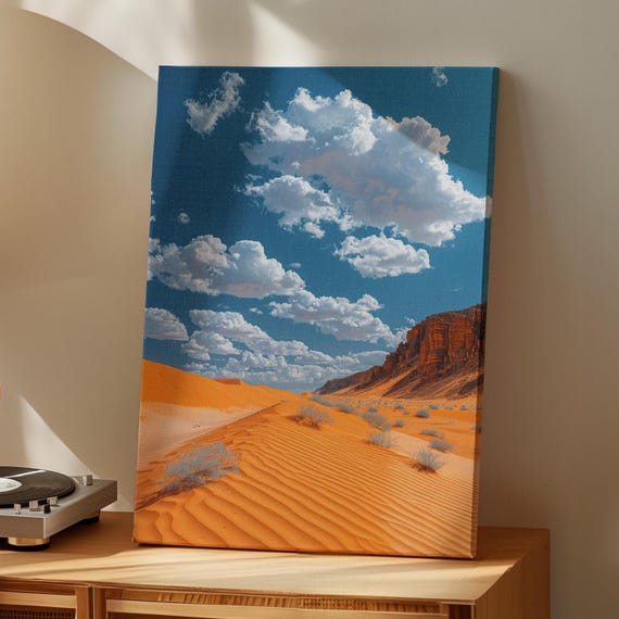 Desert Dunes Blue Sky Nature Landscape Art Print Or Canvas Sand Warm Summer Wall Decor Poster