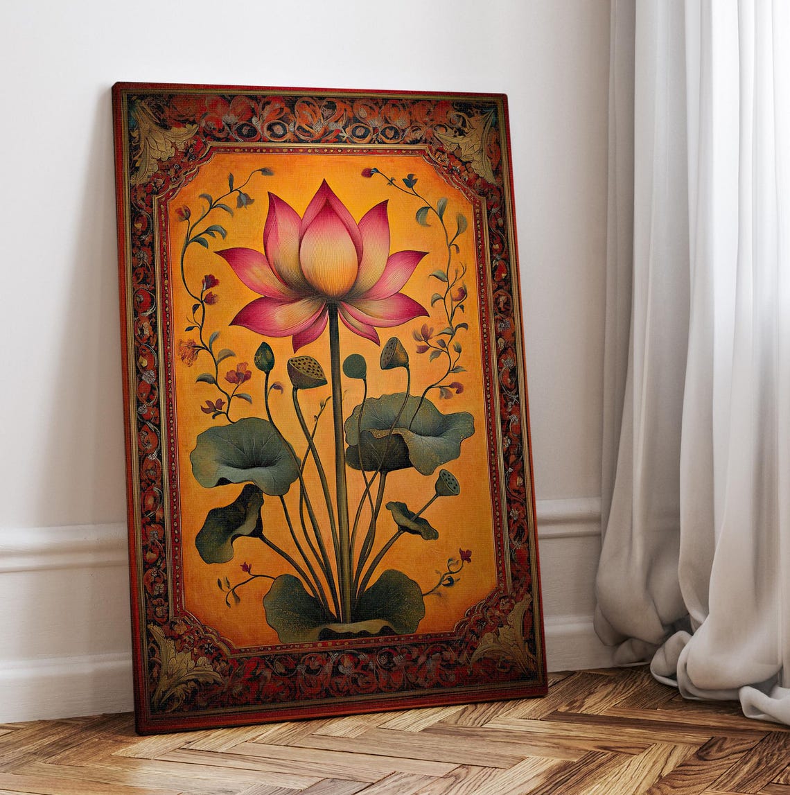 Traditional Indian Lotus Blossom Mughal Ornate Border Art Poster