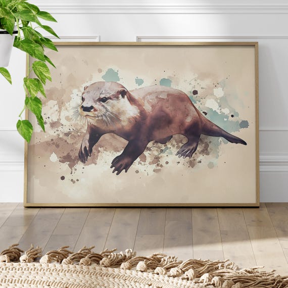 Watercolor Otter Painting Poster Or Canvas Print Wildlife Aquatic Animal Art Illustration Cute Nursery Kids Room Decor
