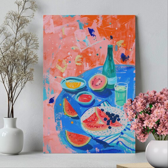 Colorful Watermelon Summer Feast Abstract Modern Kitchen Art Poster