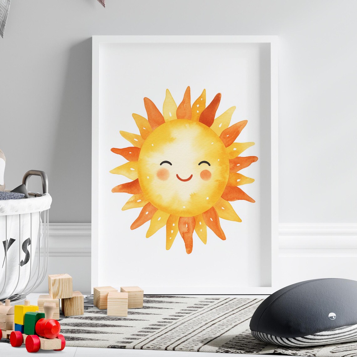 Smiling Watercolor Sun You Are My Sunshine Nursery Room Poster