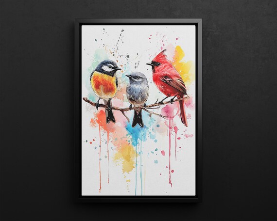Watercolor Songbirds On A Branch Art Print Poster Or Canvas Whimsical Bird Nature Minimalist Nursery Decor Lover Gift