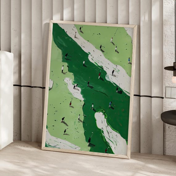 Green Golf Top View Abstract Oil Painting Poster Or Canvas Print Aerial Course Art Landscape Home Decor