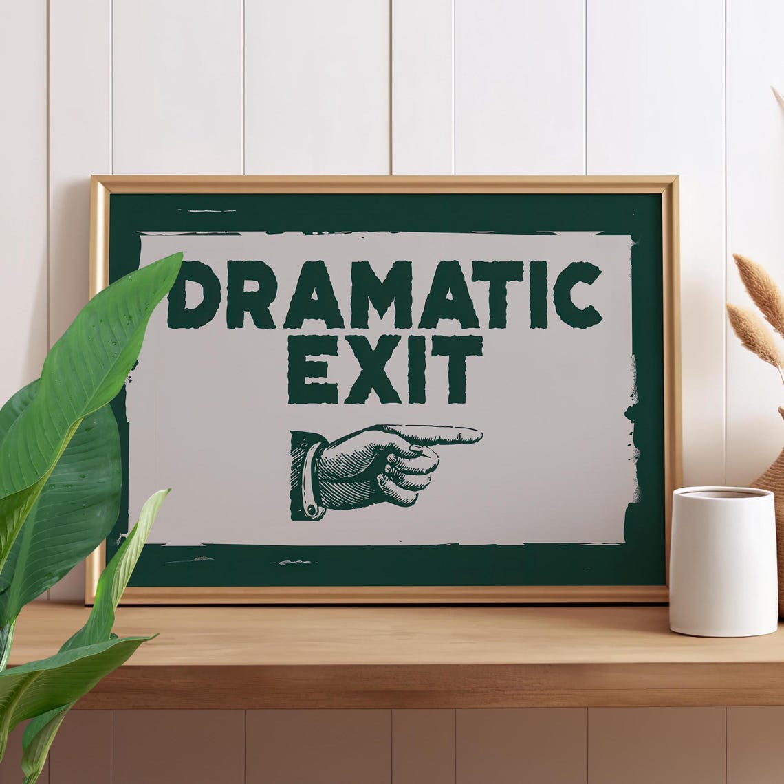 Dramatic Exit Retro Typography With Pointing Hand Funny Art Poster