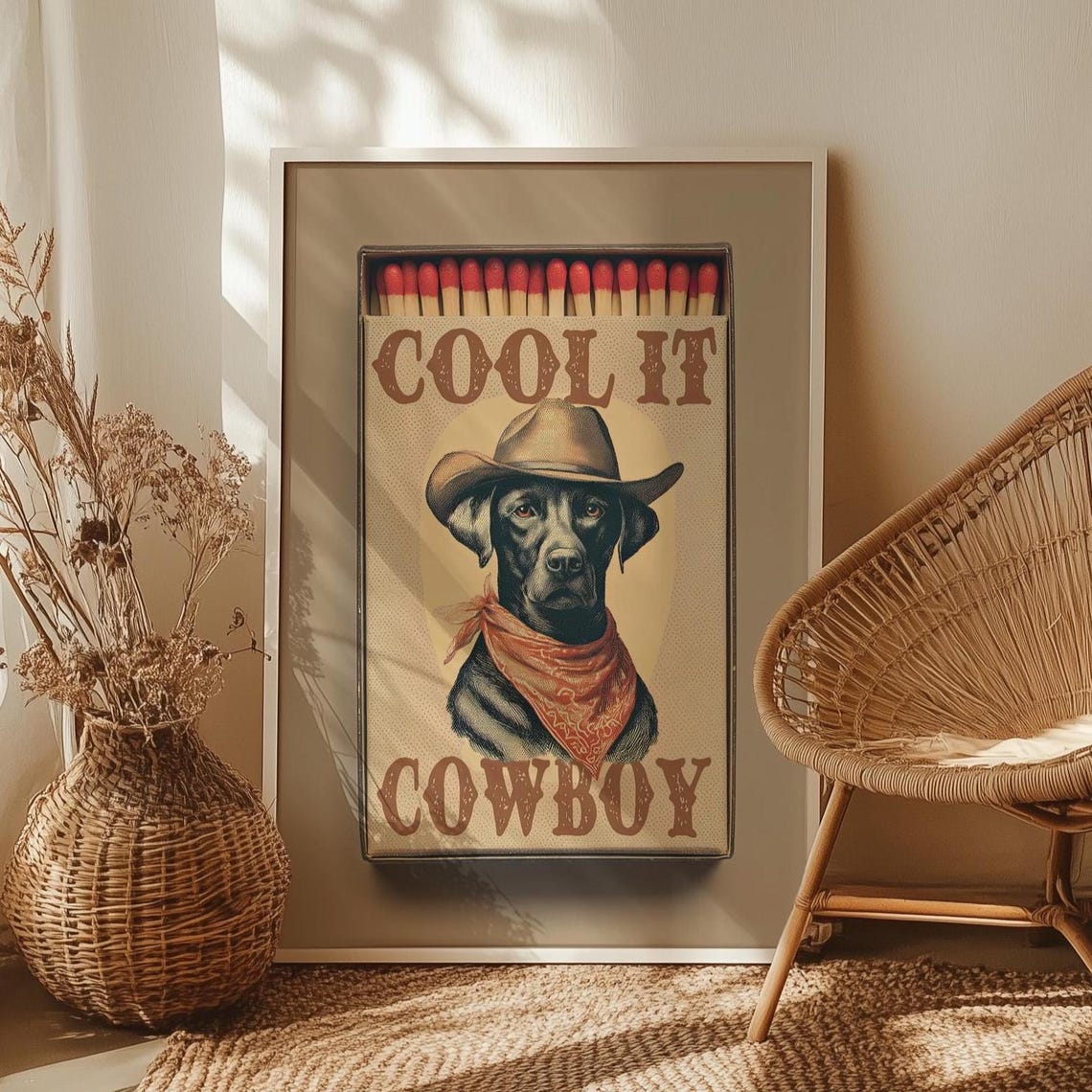 Cool It Cowboy Labrador Dog Vintage Matchbook Western Decor Poster