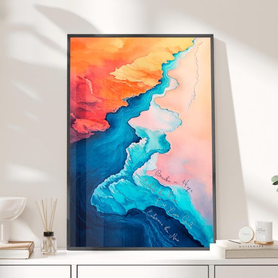 Breathe In Hope Let Love Guide Joy Positivity Watercolor Abstract Wall Art Poster Or Canvas Print Calm Wellness Home Motivational Deco