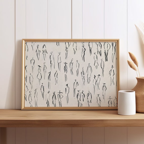 Simplistic Line Art Of Human Figures Abstract Vintage Drawing Print Canvas Or Poster Minimalistic Wall