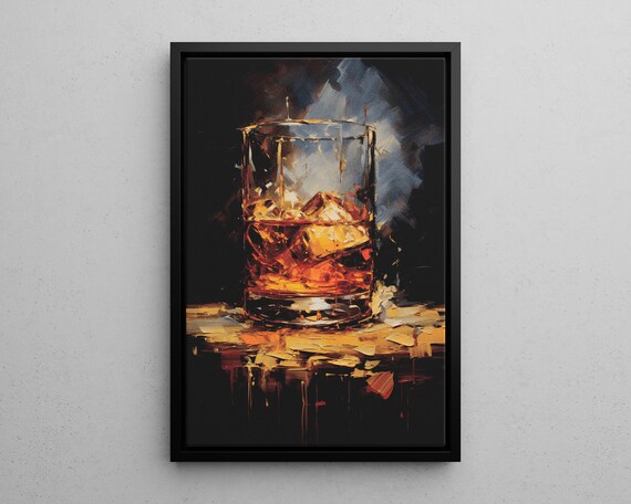 Oil Painting Style Whiskey Glass With Ice Bar Cart Man Cave Poster