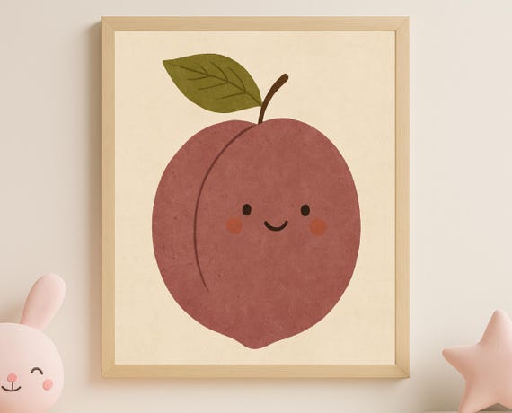 Smiling Plum Wall Art Cute Fruit Poster For Nursery Toddler Room Purple Decor