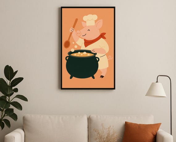 Chef Pig Wall Art Hobby Animal Series Kitchen Nursery Decor For Kids Room Playroom