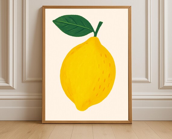 Minimalist Yellow Lemon Fruit Illustration Citrus Kitchen Poster