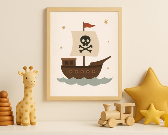 Pirate Ship Wall Art Nautical Nursery Print For Kids Room Dream Adventures Collection