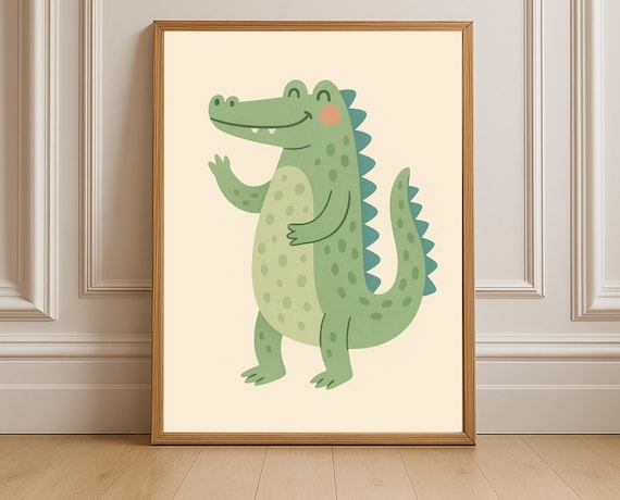 Crocodile Nursery Poster Cute Smiling Green Gator Baby Kids Decor Art