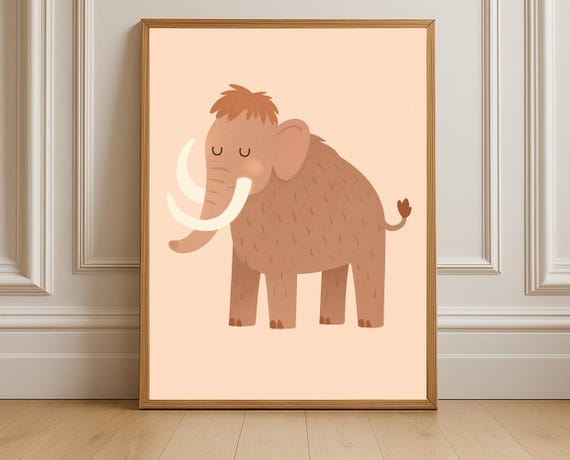 Mammoth Wall Art Prehistoric Animal Nursery Decor Cute For Kids Room