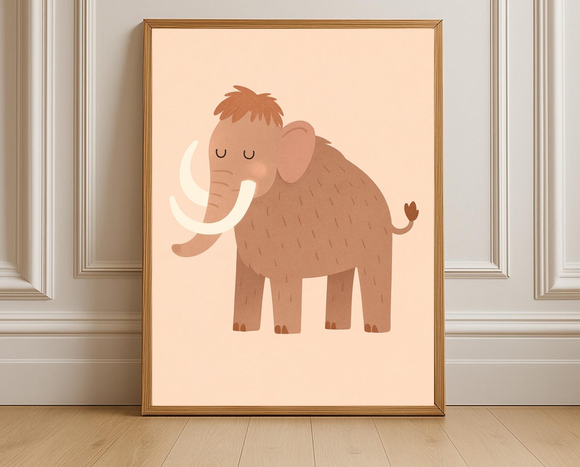 Mammoth Wall Art Prehistoric Animal Nursery Decor Cute For Kids Room