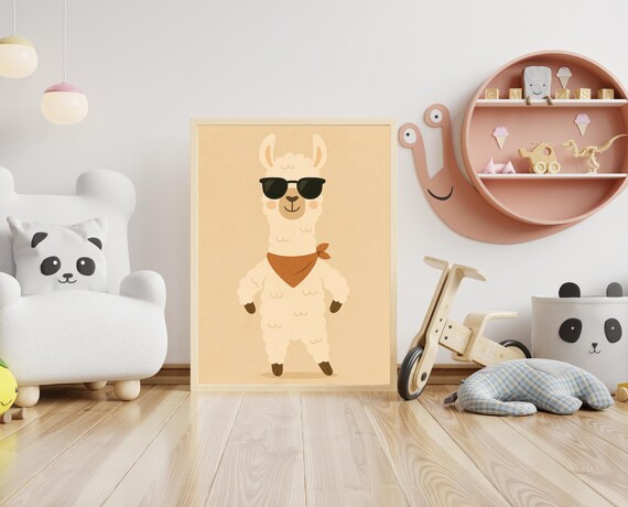 Cute Cool Llama With Sunglasses And Bandana Kids Room Fun Poster