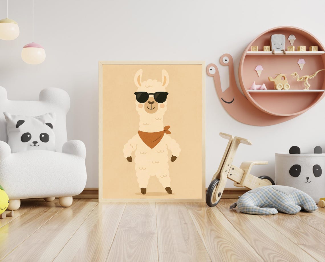 Cool Llama Wall Art Nursery Decor Fun Animal Poster Hobby Series