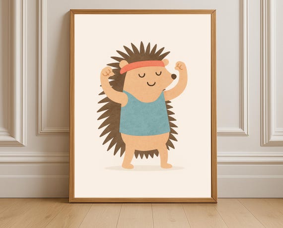 Sporty Hedgehog Nursery Print Workout Animal Wall Art Kids Room Decor
