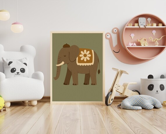 Boho Elephant Floral Blanket Safari Jungle Kids Room Nursery Poster