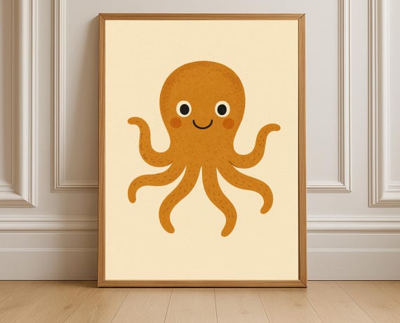 Cute Octopus Nursery Wall Art Ocean Kids Room Sea Life Decor Coastal Animal Poster Instant